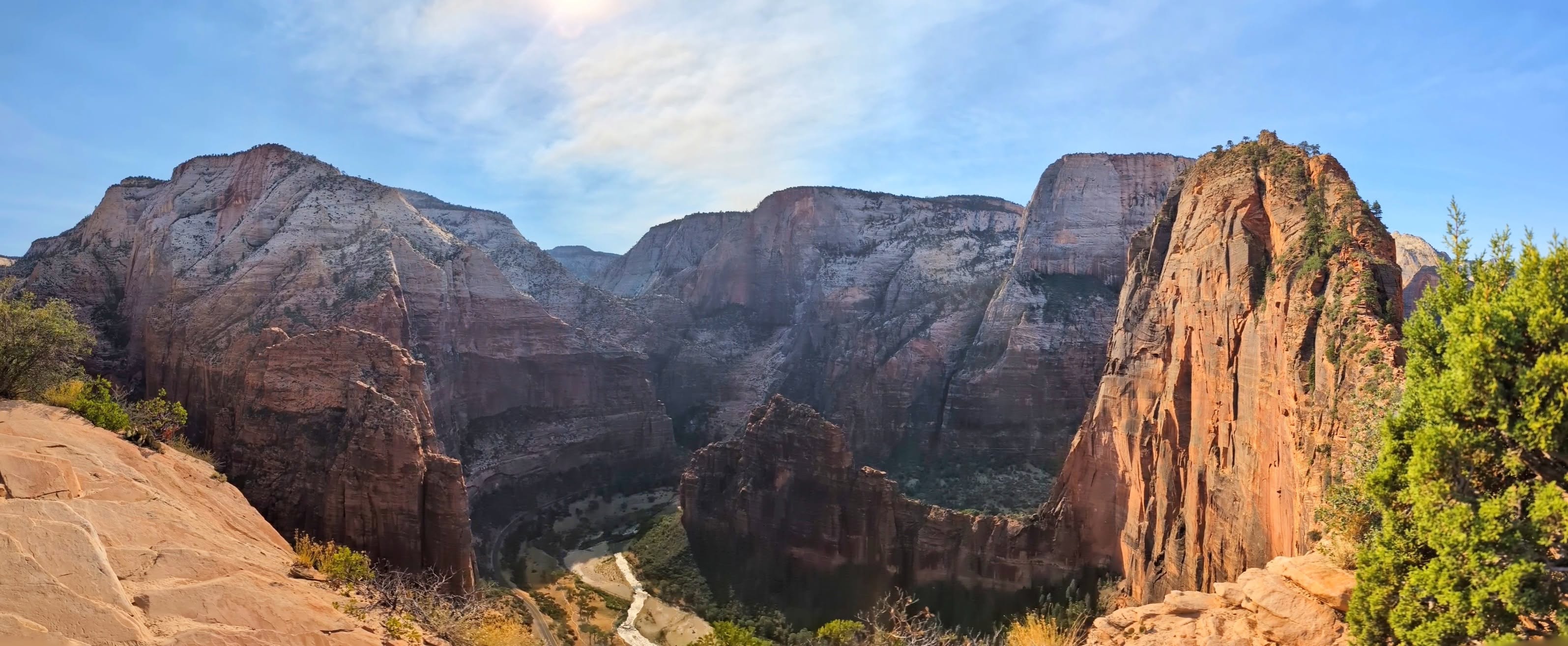 Panoramic view of Zion Canyon from Angels Landing